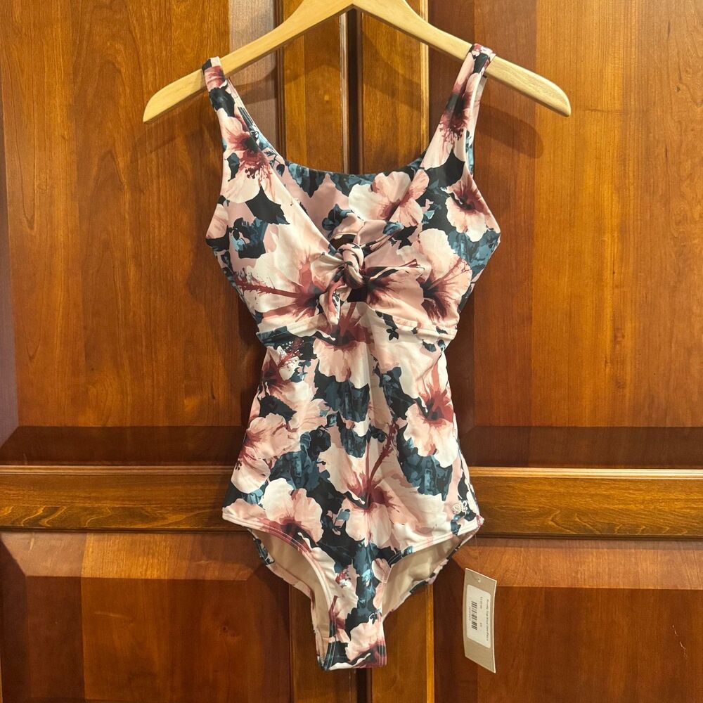 Albion Bronte Top Knot One-Piece Swimsuit Floral Print XS NWT